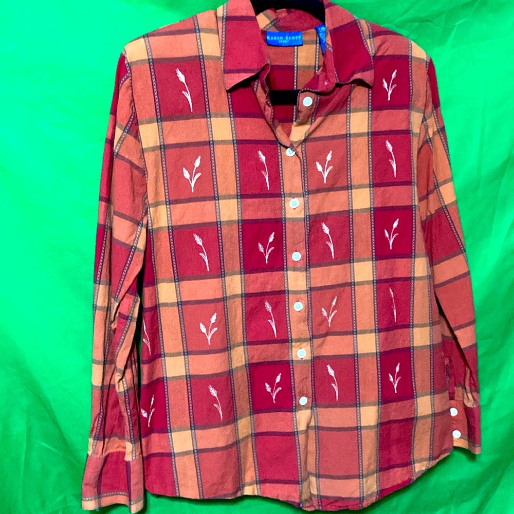 Checkered rust long sleeve shirt